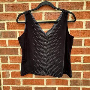 Adrianna Papel Evening Velvet Top Sz Med Black Beaded Cropped Special Occasion
